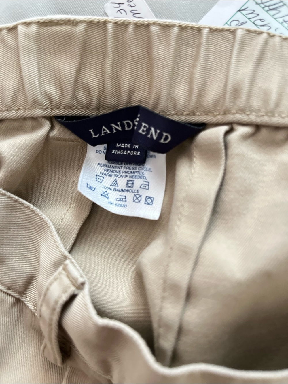Lands’ End 18P Kaki 2 pocket elastic waist zip button closure cotton - Picture 4 of 6